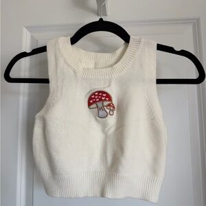 Kids White Sweater Vest with Mushroom Design